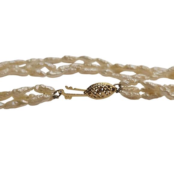 Vintage Triple Strand Cultured Pearl Bracelet 14K Wedding Bridal Jewelry - Picture 2 of 3